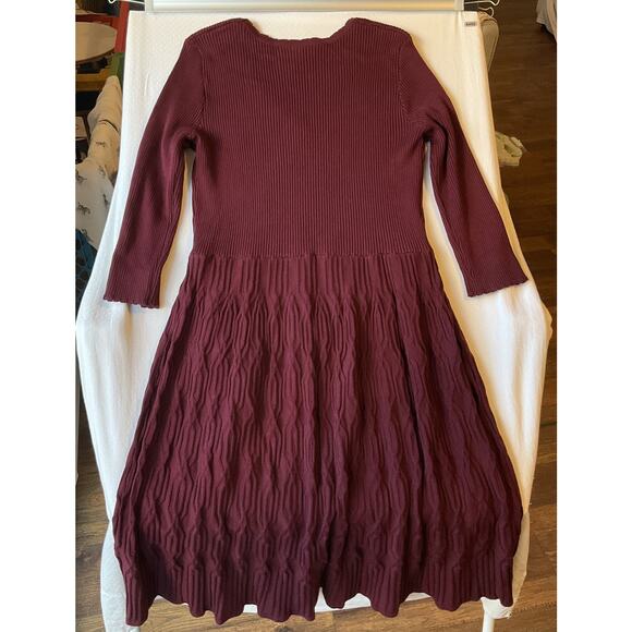 Lane Bryant Women Midi Dress Size 14/16 Burgundy Fit & Flare Long Sleeve V-neck - Picture 10 of 10